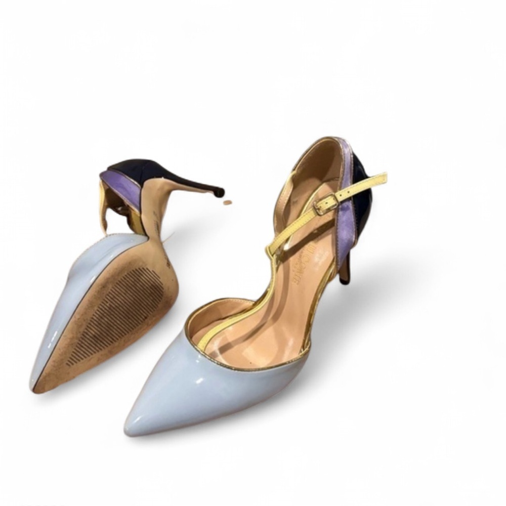 Things || Come Women's Blue Colorblock Pointed Toe T-Strap Pumps Size 7.5 - Picture 3 of 5